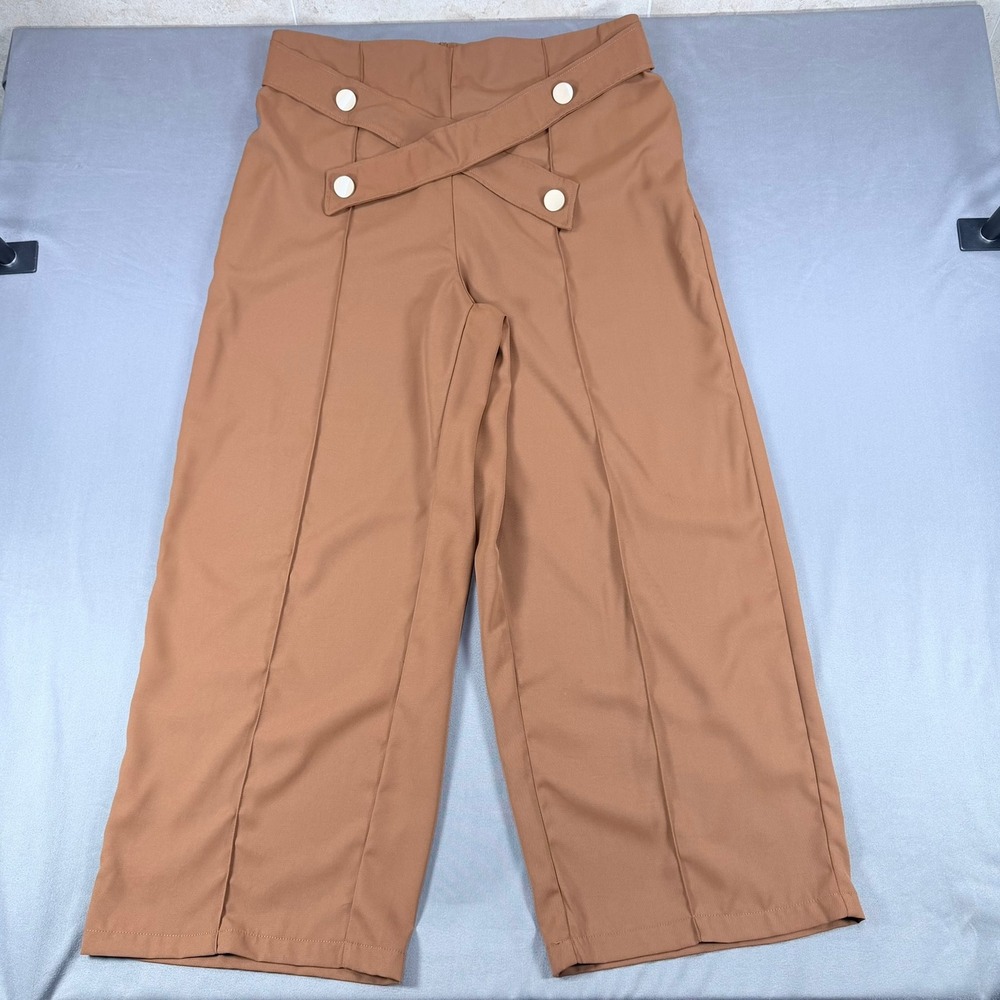 SHEIN Curve 2XL Womens Brown Crossover Button Wide Leg Pants Business Casual